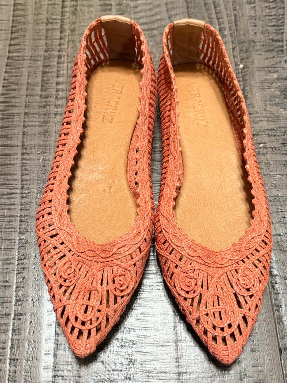 Pointed Woven Flats in Terracotta by Raczuz